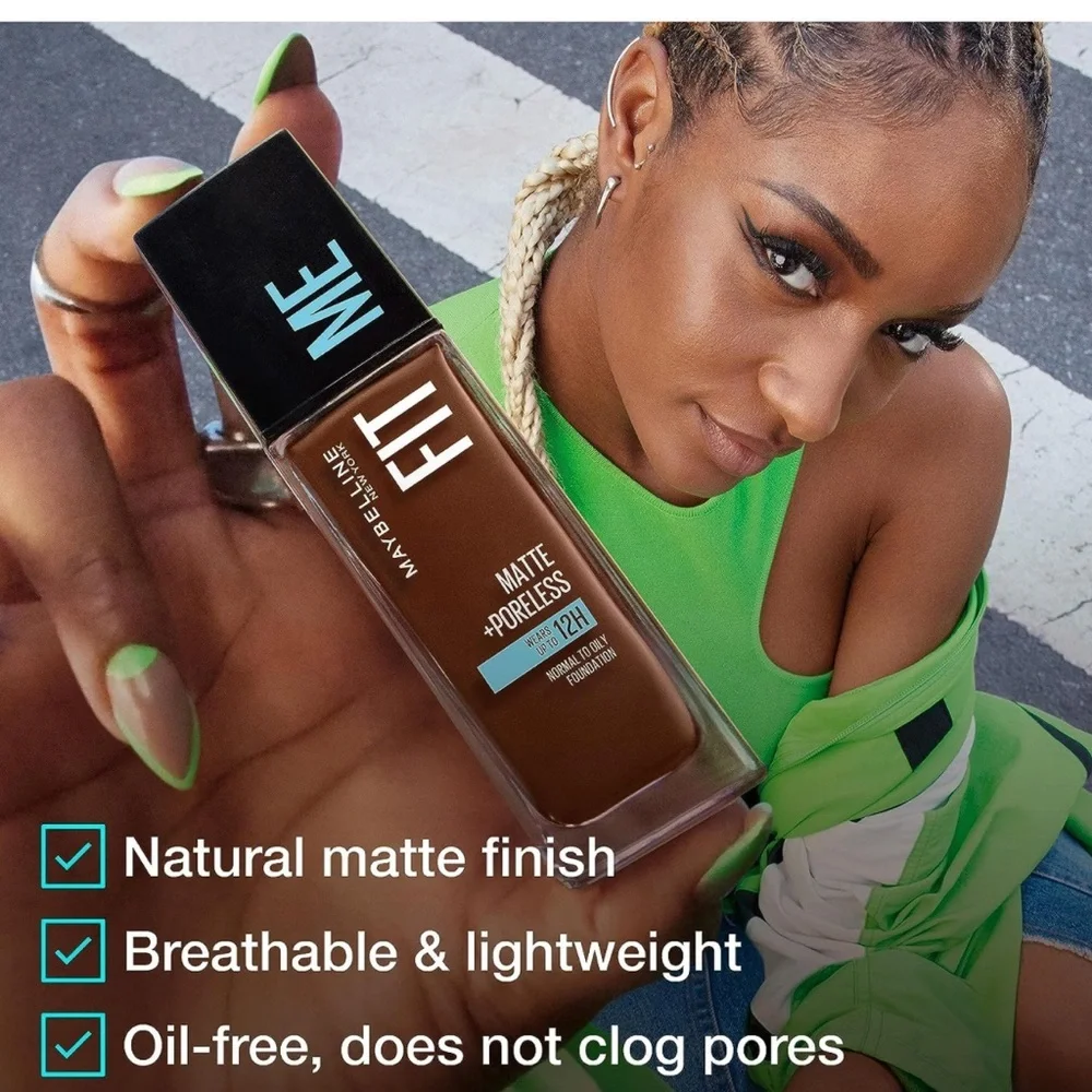 Maybelline Fit Me Matte +‎ Poreless Liquid Oil-Free Foundation Makeup,